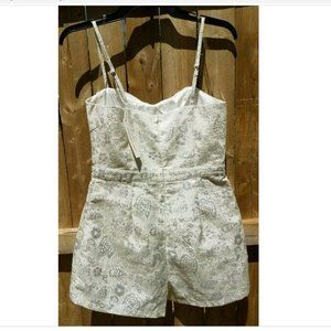 Women's Shorts Romper by Mustard Seed Metallic Silver Floral & Off White